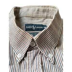 Ralph Lauren Striped Button-Down Short Sleeve Shirt XXL Cotton Brown/Cream